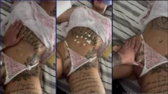 Anny Alves, conocida de onlyfans, se divierte con su pareja usando un vibrador en su coño mientras usa bragas a un lado