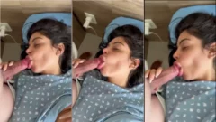 Jaiane Limma le hace sexo oral a un hombre con una gran polla mientras está acostada en la cama