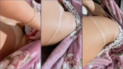 Rute Rocha mostrando su hermoso coño debajo del pijama acostada en la cama