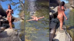 Annicpn mostrando su cuerpo en los videos de la cascada