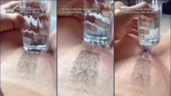 Elizabeth Borges luciendo con un vaso en su coño limpio y mojado