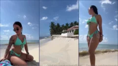 Karol Rosado divirtiéndose con turista bien dotada a la orilla del mar