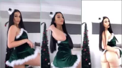 Mikaela Testa luce un look sexy con un vestidito y microbragas enterradas en su trasero