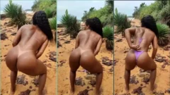 Vanessa Rodrigues, famosa de OnlyFans, es captada meneando su perfecto culo en la playa mientras se ajusta el bikini