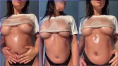Material audiovisual de Brianna sin ropa con aceite censurado en la plataforma OnlyFans