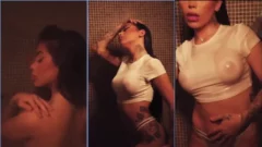 Mc Mirella, con sus grandes pechos a la vista con una blusa mojada