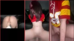 Bunnii Cult, la famosa joven de OnlyFans, matandola sentándose en el regazo del chico, abriendo la puerta trasera y recibiendo una hermosa lluvia de leche