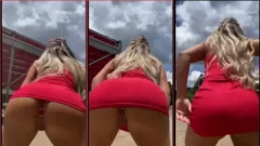 La famosa bombón OnlyFans, Maikelly Muhl, baila sensualmente con vestidito sin bragas, luciendo un juguete en su trasero