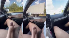 Amateur pillada masturbándose para un hombre mientras conduce