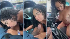 La mujer de grandes pechos muestra su cuerpo dentro del coche y le hace sexo oral al negro dotado