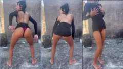 Nayra Castro balanceándose al son del funk junto al lago con las bragas al aire