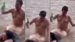 AMATEUR Catca a la corona follando con un agiloso gordito borracho durante una ducha en el río