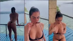 Mamada casera de rodillas en la terraza de la posada