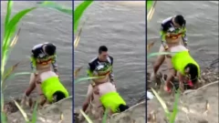 Pareja sin experiencia es atrapada siendo filmada mientras jodidamente sabrosa cerca de un río