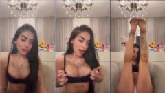 Sensual cantante de funk dándose palmadas en un porro y mostrando sus tetas