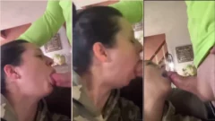 Chupada morena absorbiendo toda la longitud de los miembros en su boca cálida