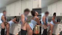 Sensual Maid divirtiéndose en la cocina con amigos cercanos, todos desnudos