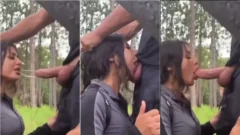 Naughty de una morena disfrutando de un momento caluroso con un poderoso rollo al aire libre